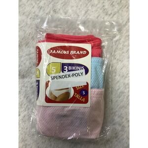 Famous Brand Womens 3 Pack Bikini Underwear Pink Blue Size 5 Spandex Poly Mesh